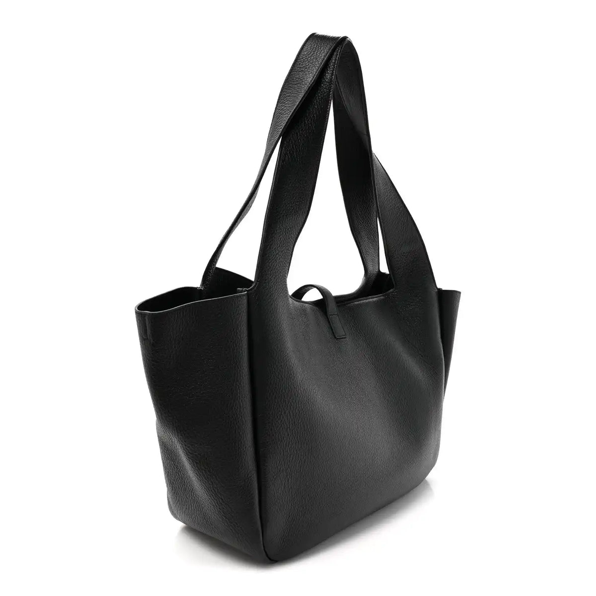 Black grained deerskin Bea tote handbag with open top and structured shape