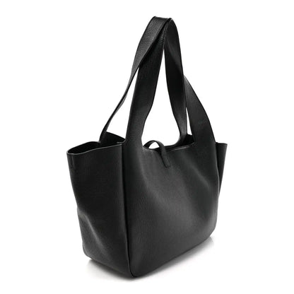 Black grained deerskin Bea tote handbag with open top and structured shape