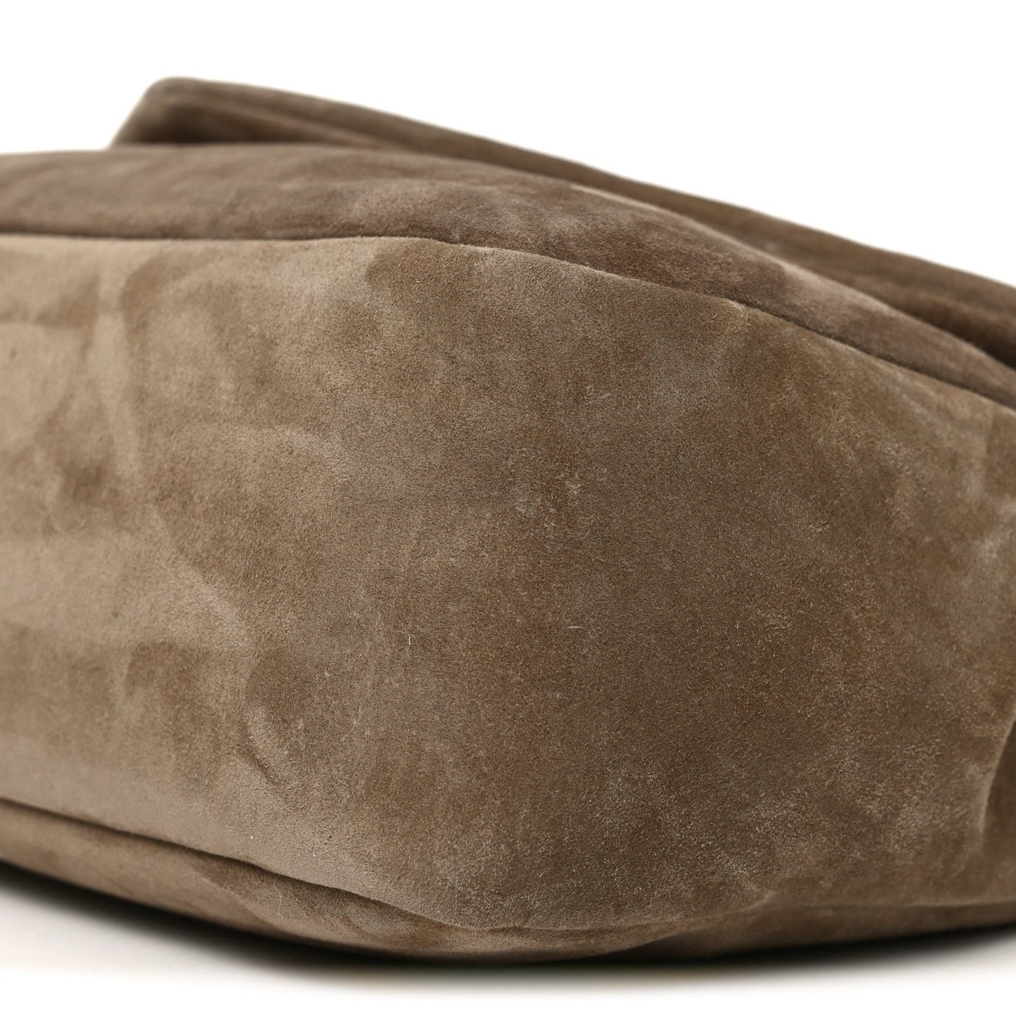 Saint Laurent Calypso suede large shoulder bag, taupe, suede texture close-up