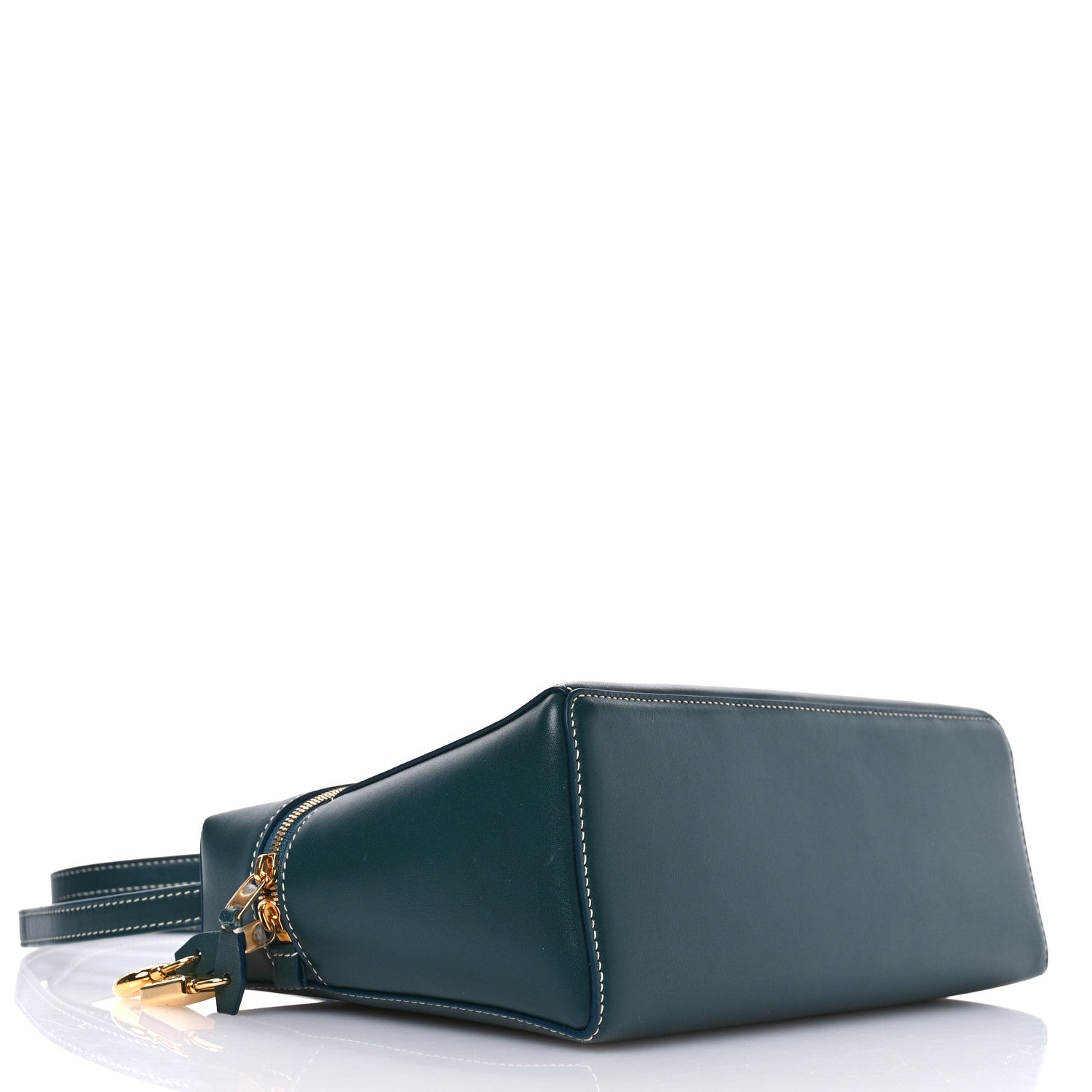 Petrolio teal leather satchel bag with top handle and long shoulder strap
