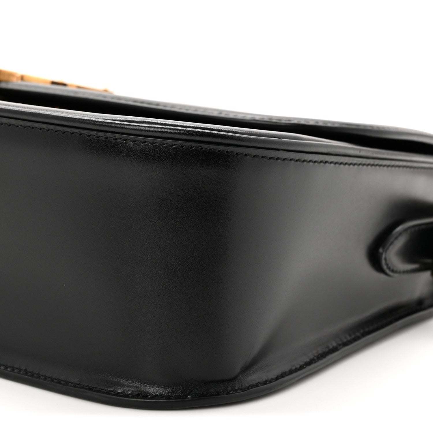 Saint Laurent black leather shoulder bag underside seam with strap loop