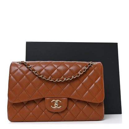 Chanel Jumbo Double Flap brown quilted leather shoulder bag with chain strap and CC clasp