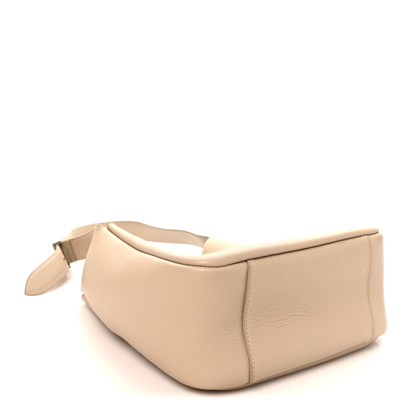 Light beige leather hobo bag with structured base and top handle