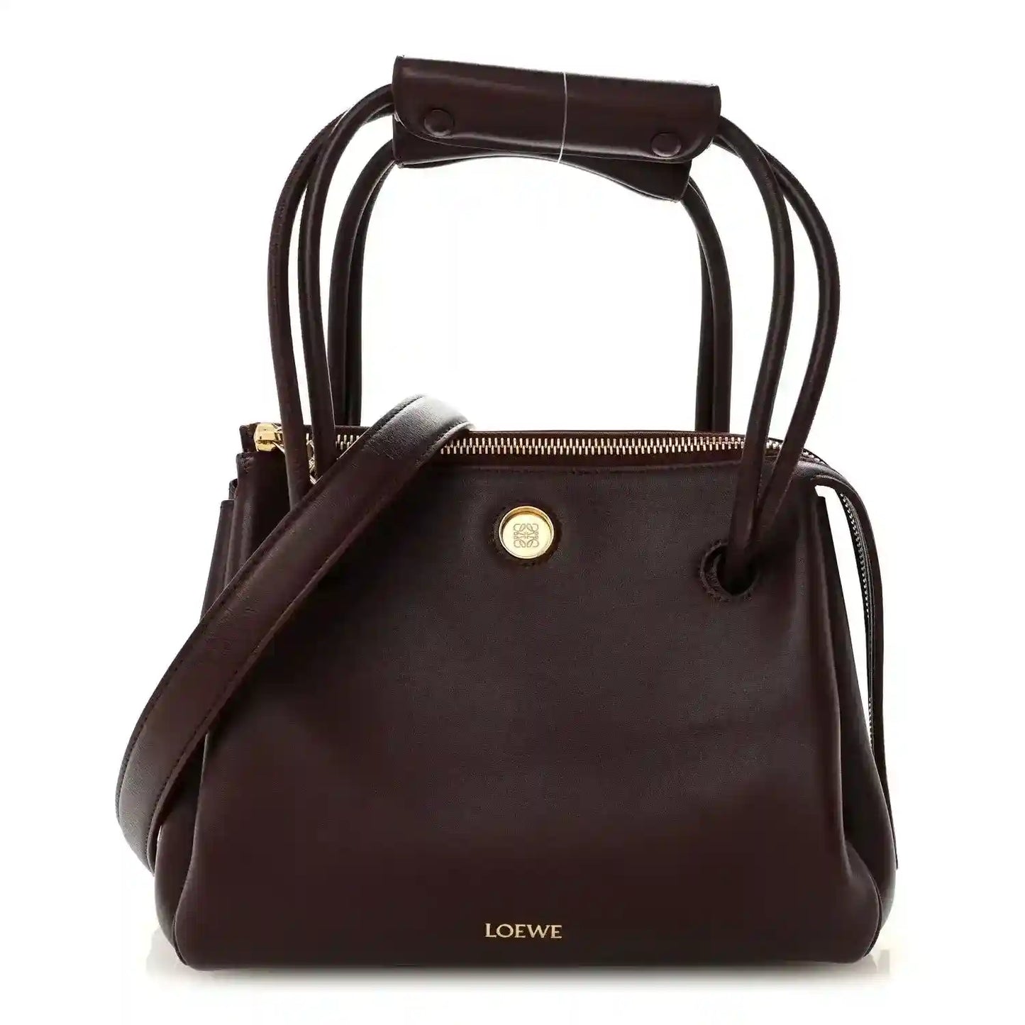 Loewe Small Madrid bag in dark burgundy calfskin, top handle and drawstring closure