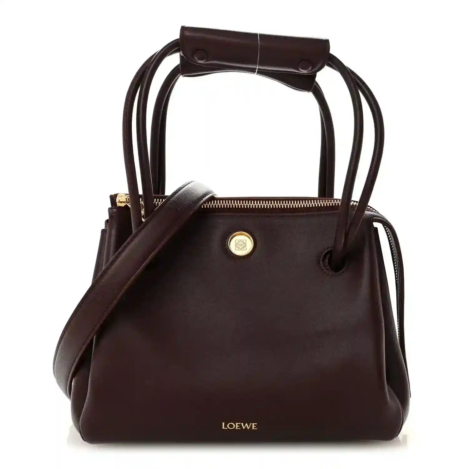 Loewe Small Madrid bag in dark burgundy calfskin, top handle and drawstring closure