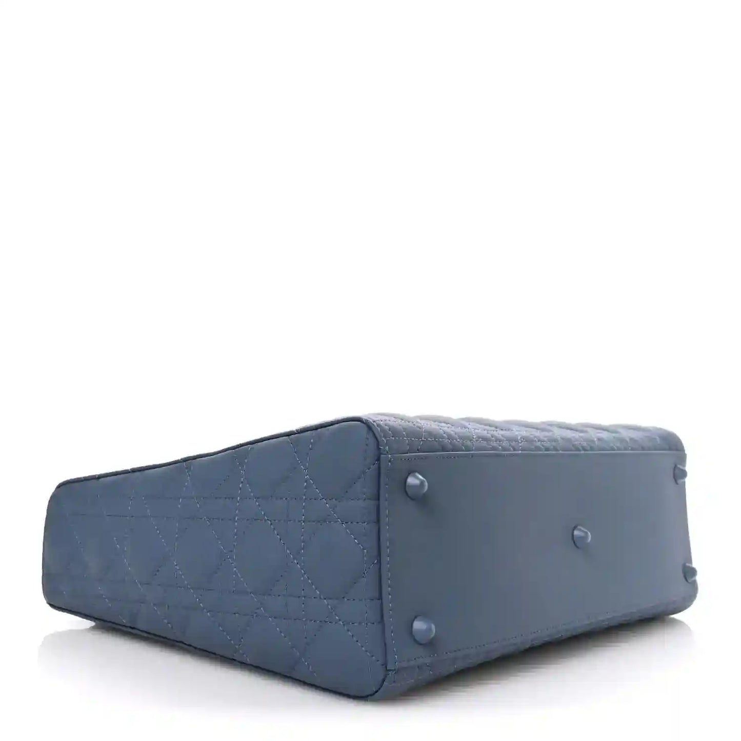 Denim blue quilted Lady Dior bag base with metal feet and side panel