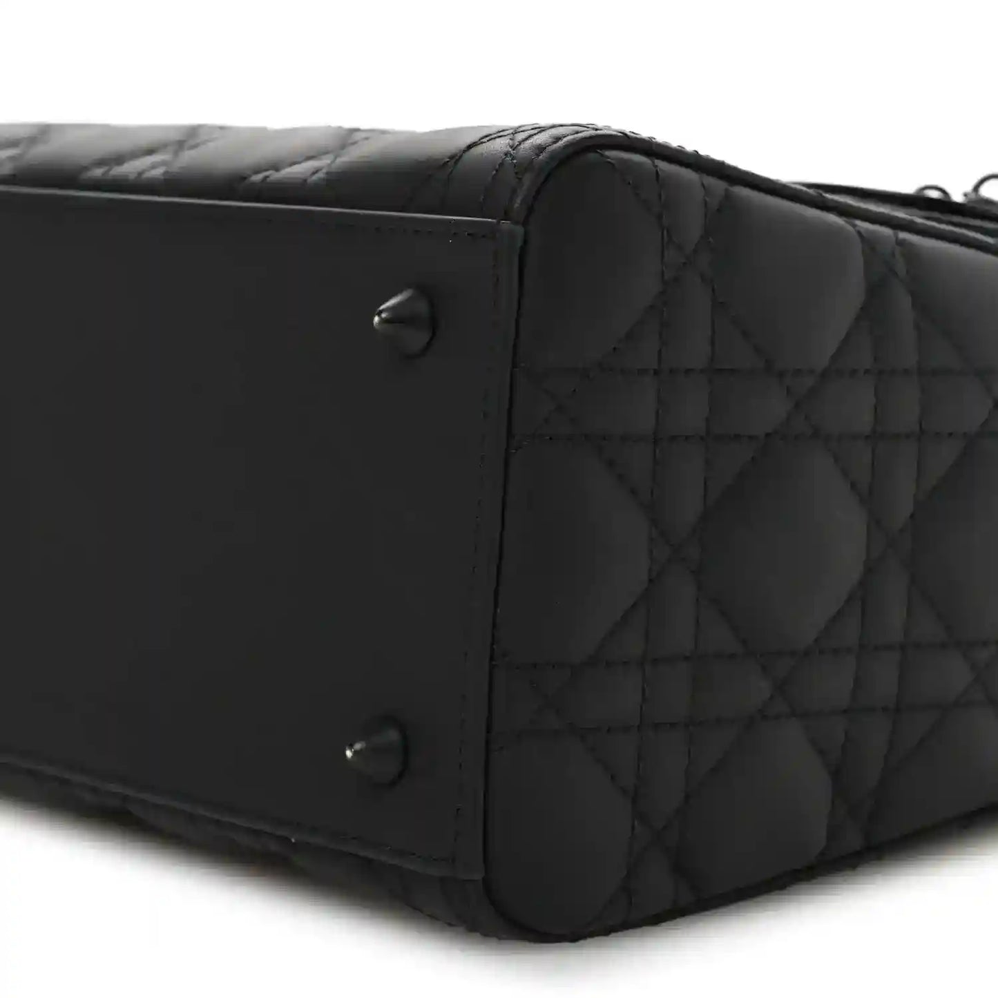 Black Lady Dior handbag top edge with quilted leather and metal studs