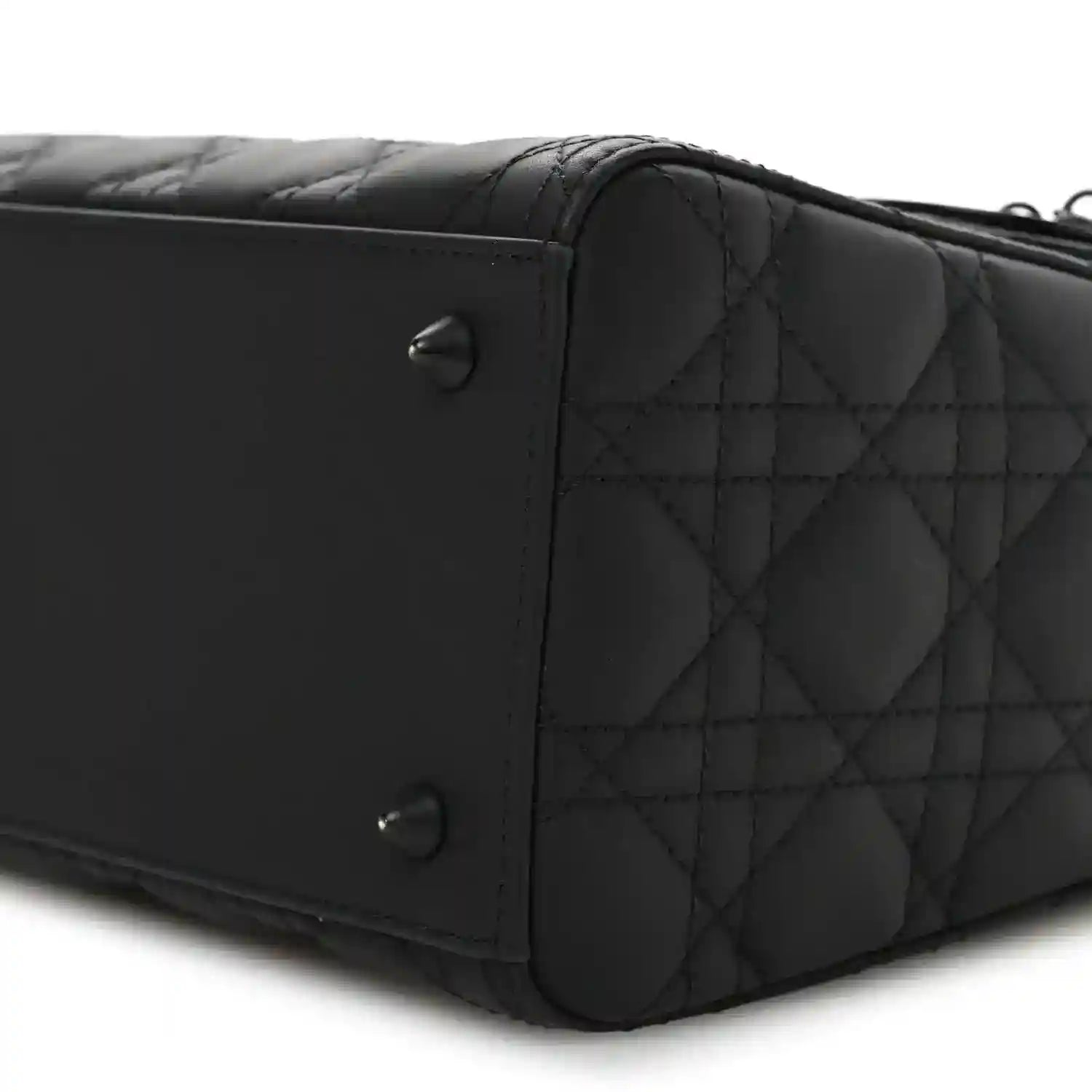 Black Lady Dior handbag top edge with quilted leather and metal studs