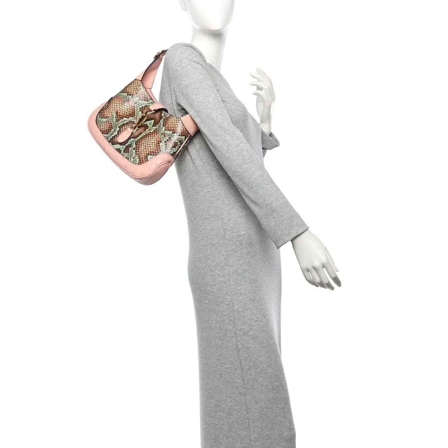 Gucci small Jackie 1961 hobo bag with pink snakeskin front and top handle