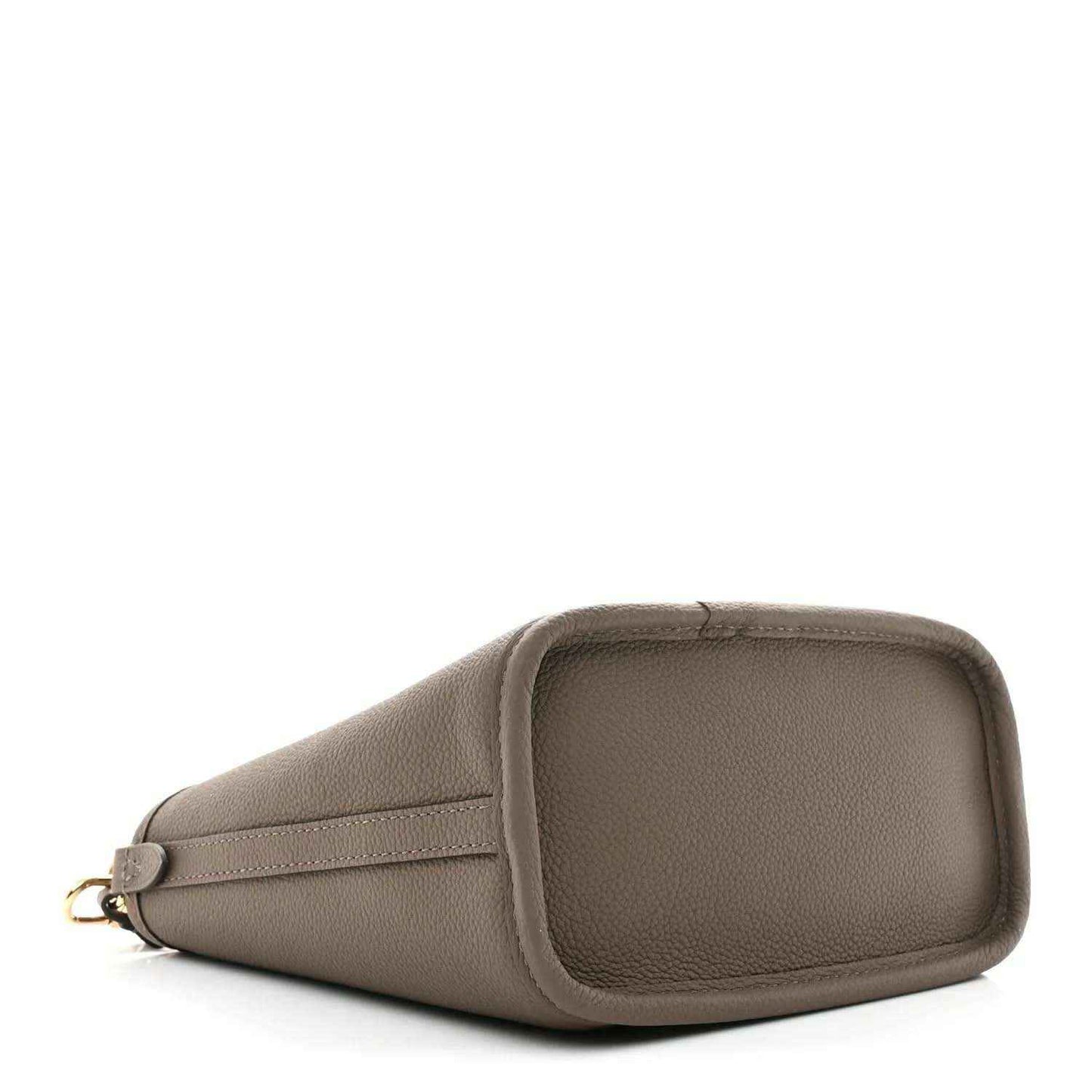 Rounded leather cosmetic pouch with zip closure and stitched trim, dark fango tone