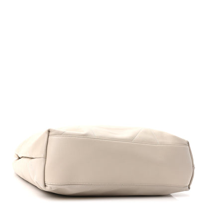 Cream lambskin tote bag base with smooth bottom panel and side seam stitching