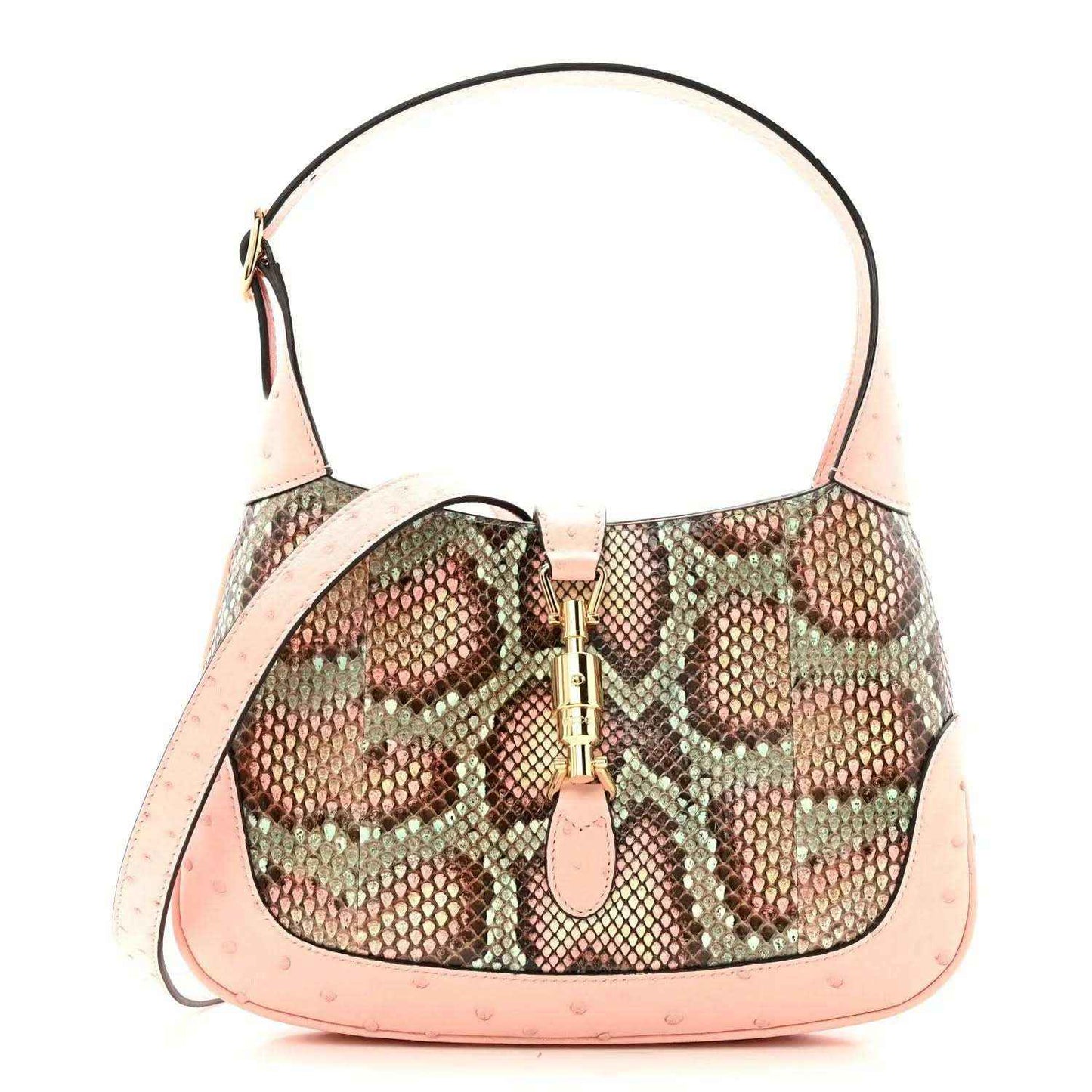 Gucci small hobo bag with snakeskin print and pale pink leather trim, top handle