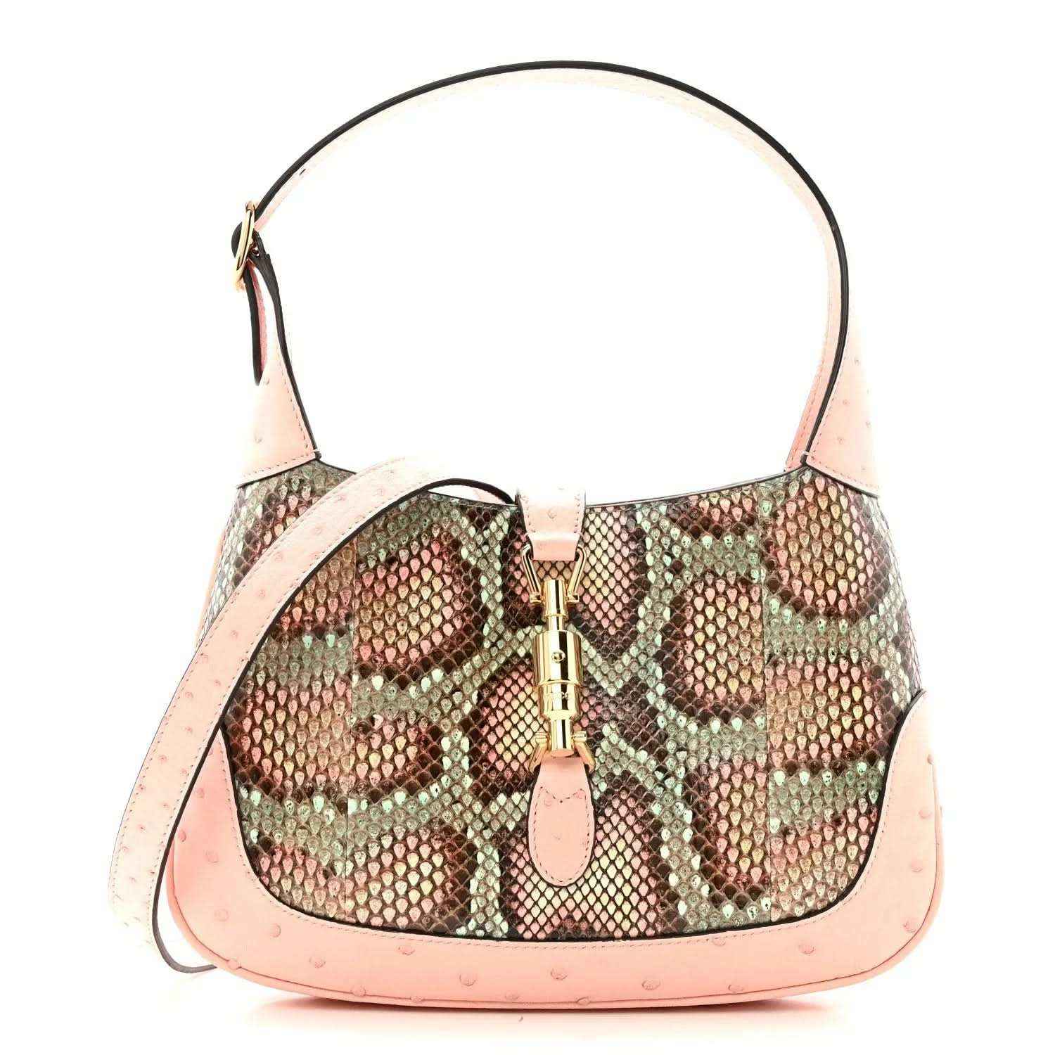 Gucci small hobo bag with snakeskin print and pale pink leather trim, top handle