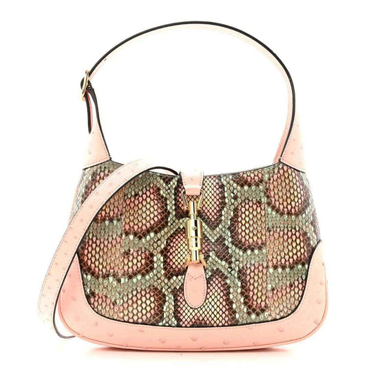 Gucci small hobo bag with snakeskin print and pale pink leather trim, top handle