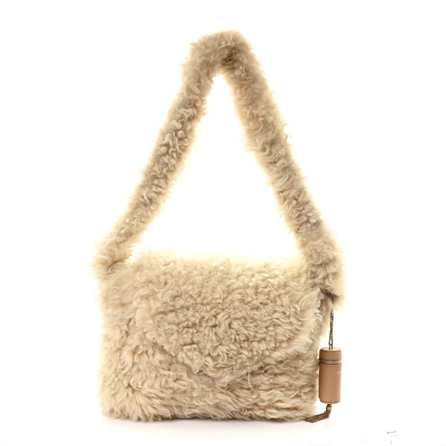 SAINT LAURENT shearling shoulder bag, natural fuzzy texture and short top handle