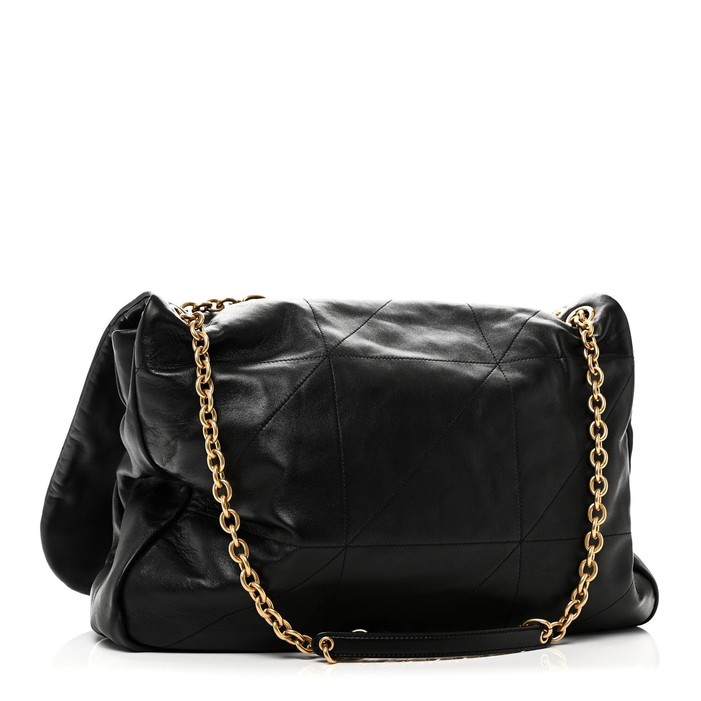 Black lambskin matelassé shoulder bag with gold chain and front flap