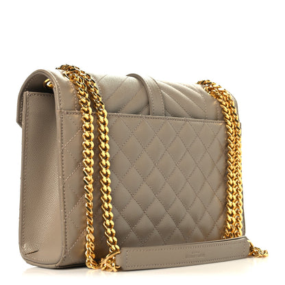 Dusty grey quilted satchel with gold chain strap and front flap clasp