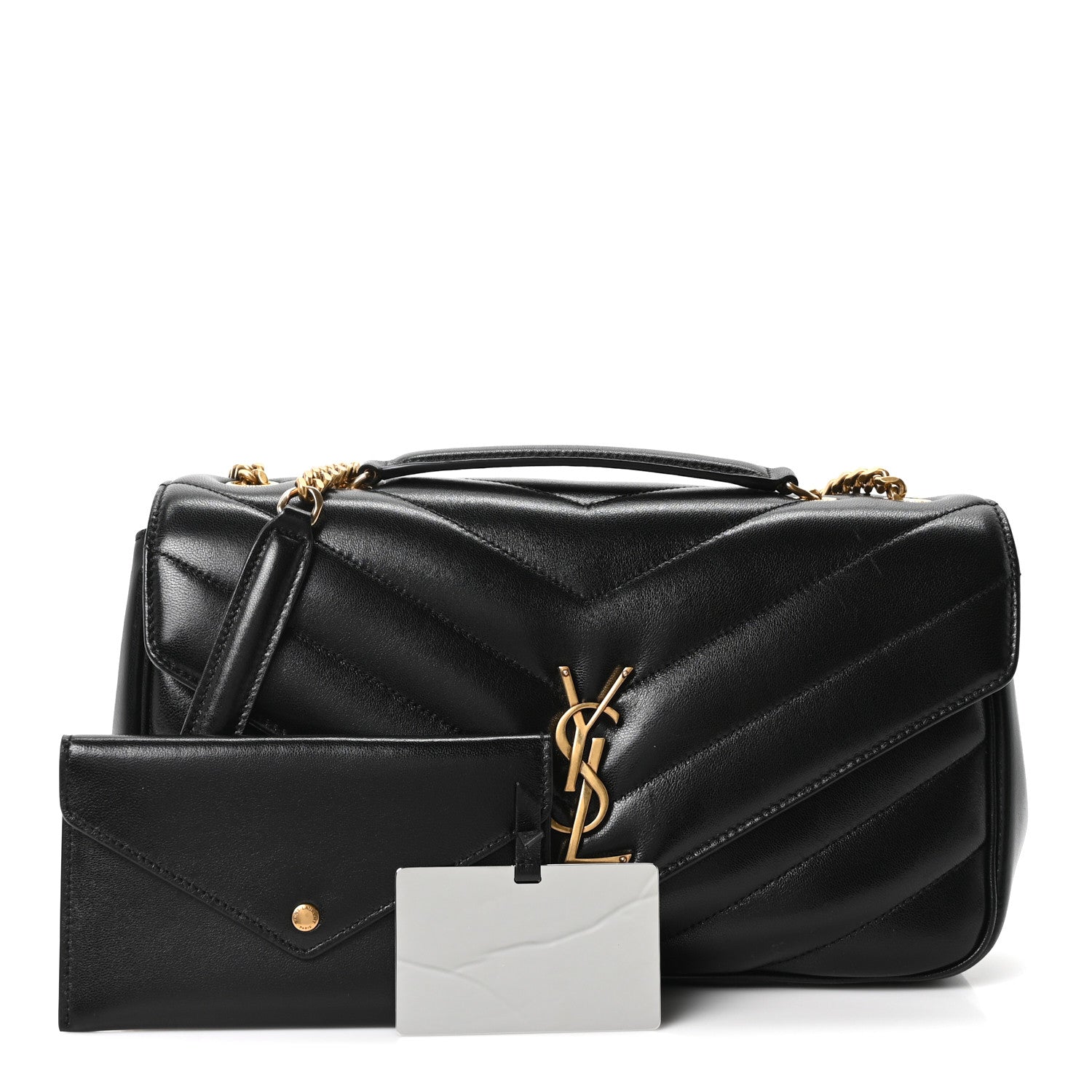 Black quilted medium shoulder bag with YSL clasp and chain strap