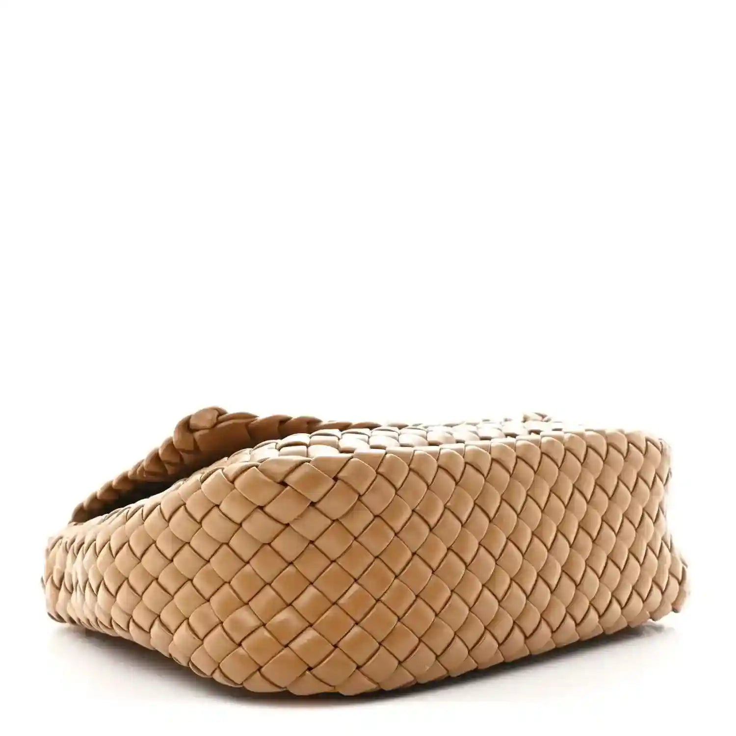 Caramel woven leather shoulder bag, padded cobble intreccio weave with flat base