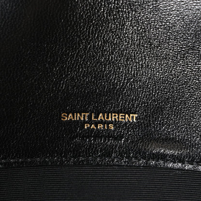 Black leather bag with Saint Laurent Paris embossed stamp