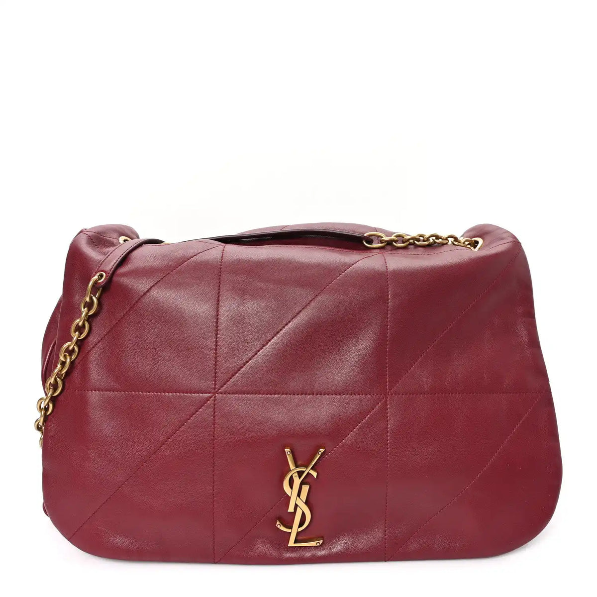 Dark bordeaux lambskin shoulder bag with quilted matelasse and gold YSL monogram