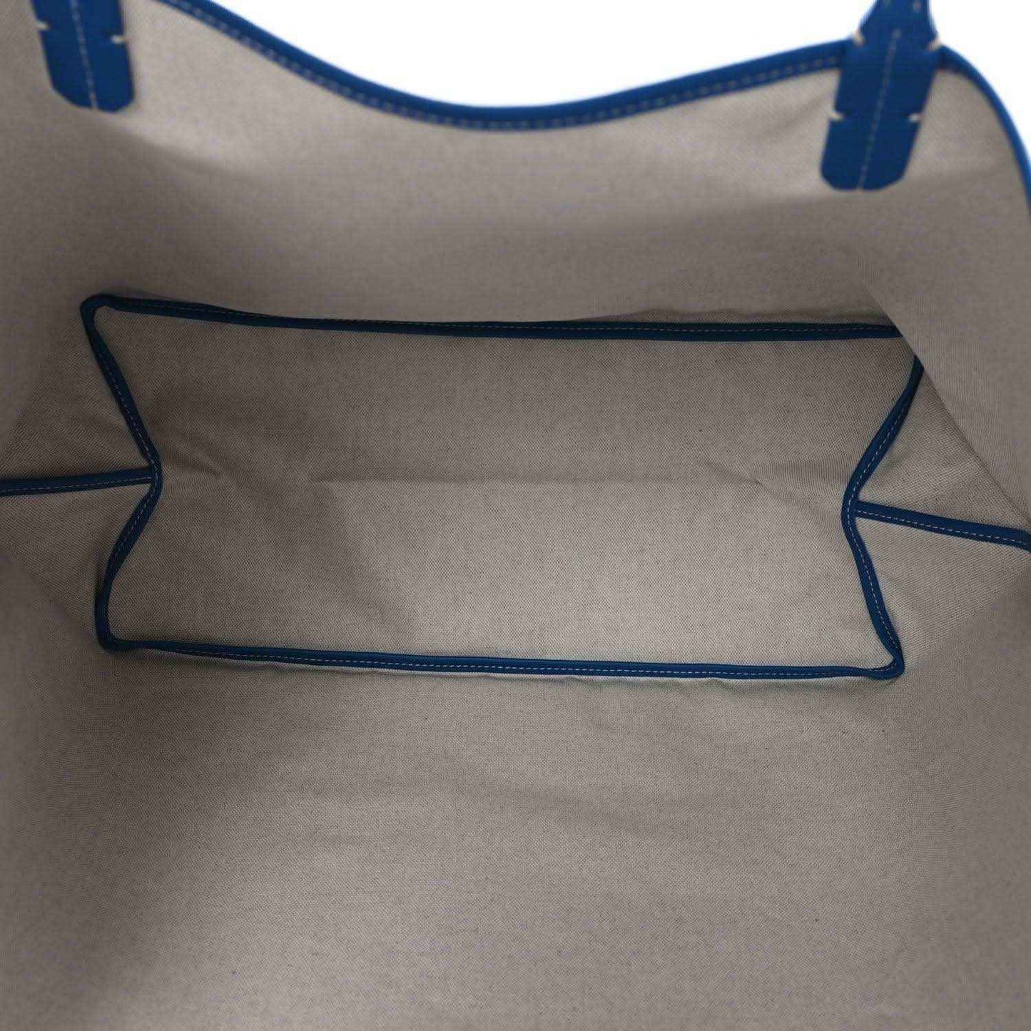Goyard Saint Louis GM tote bag interior with gray lining and blue trim pocket
