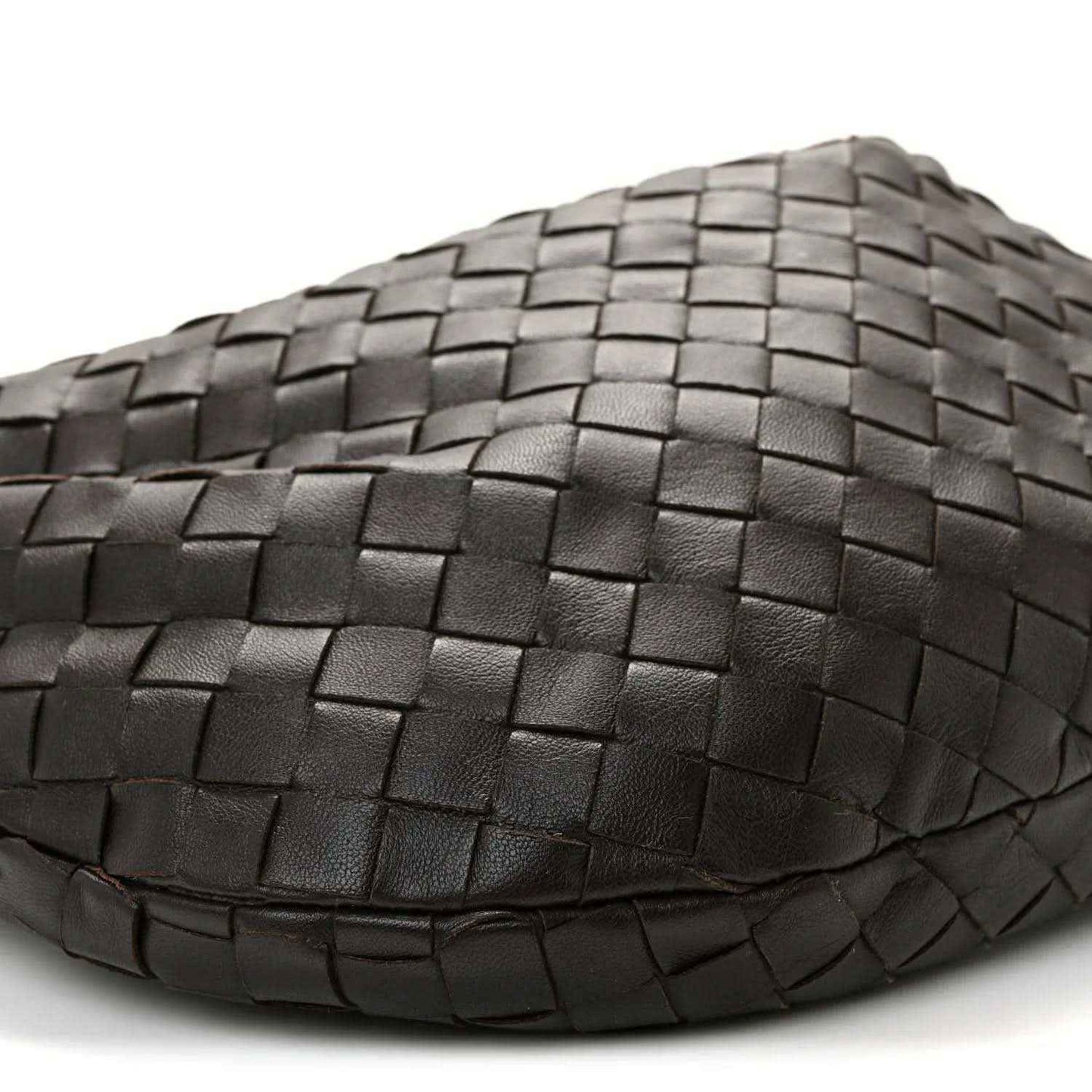 Teen Jodie hobo bag woven nappa leather, dark gray, curved bottom close-up