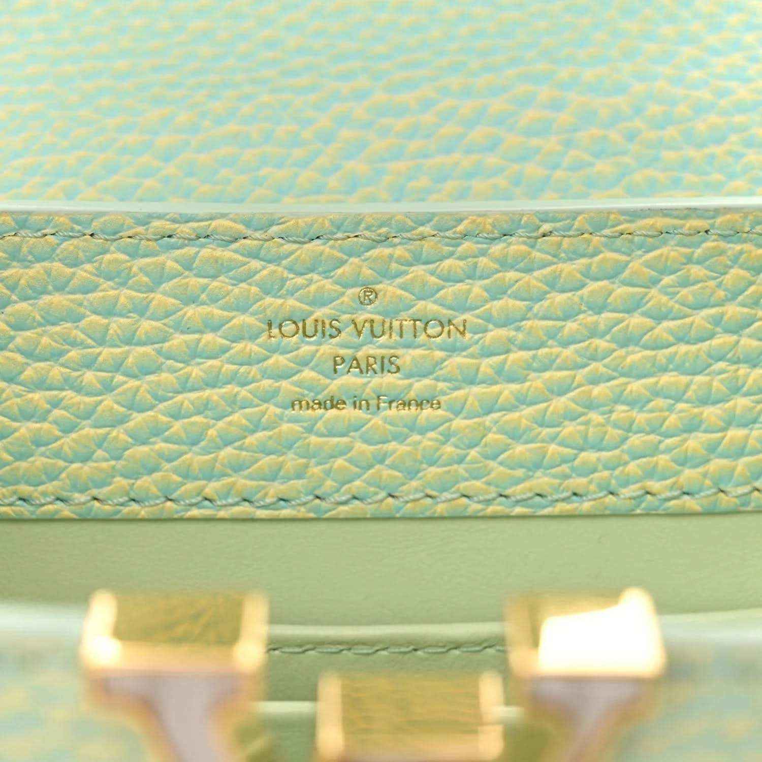 Mini Capucines handbag light green leather with Louis Vuitton Paris stamp