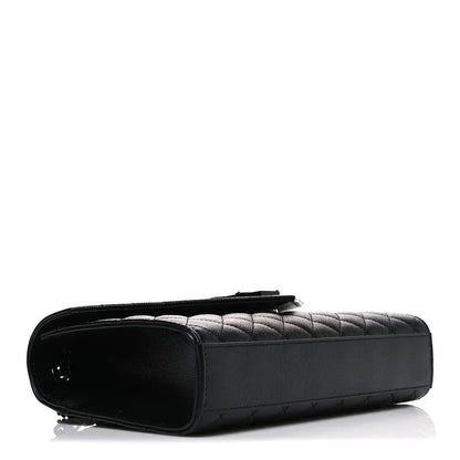 Saint Laurent black medium satchel bottom view with rounded corner and no visible wear