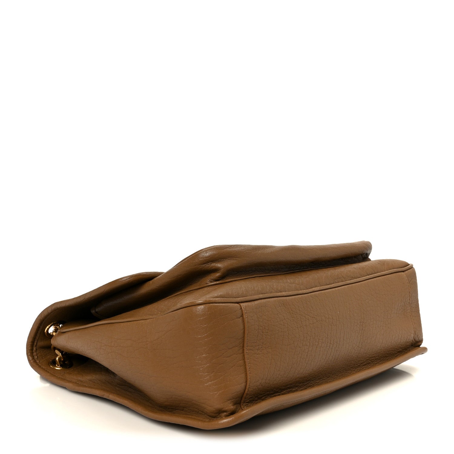 Grained leather satchel base with rounded corners, dark cork.