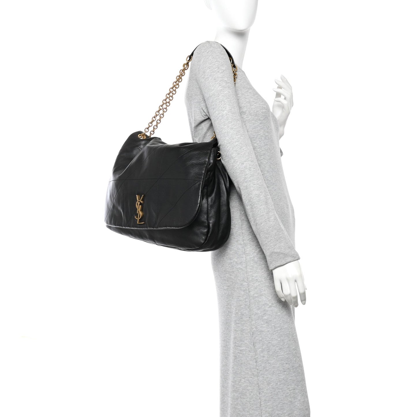 Small black lambskin shoulder bag on chain strap with gold YSL logo