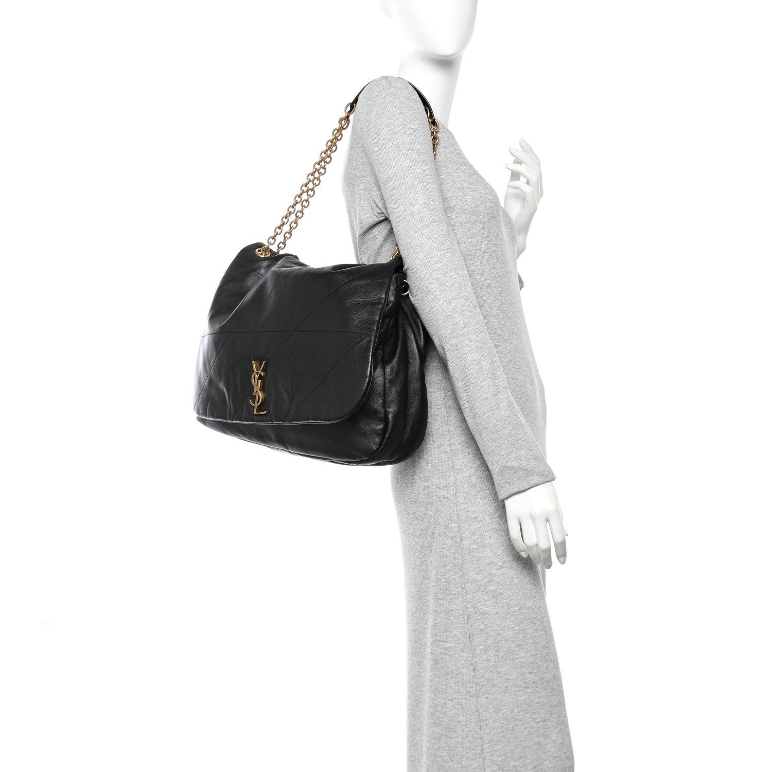 Small black lambskin shoulder bag on chain strap with gold YSL logo
