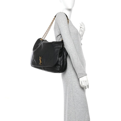 Small black lambskin shoulder bag on chain strap with gold YSL logo