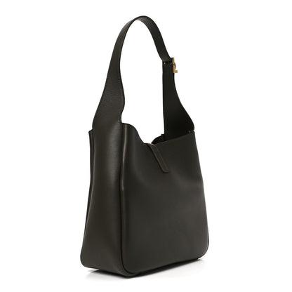 Saint Laurent Le 5 A 7 small hobo bag, dark leather, front pocket detail and top handle