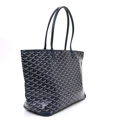 Navy Goyardine Artois MM tote bag front view with repeating logo pattern