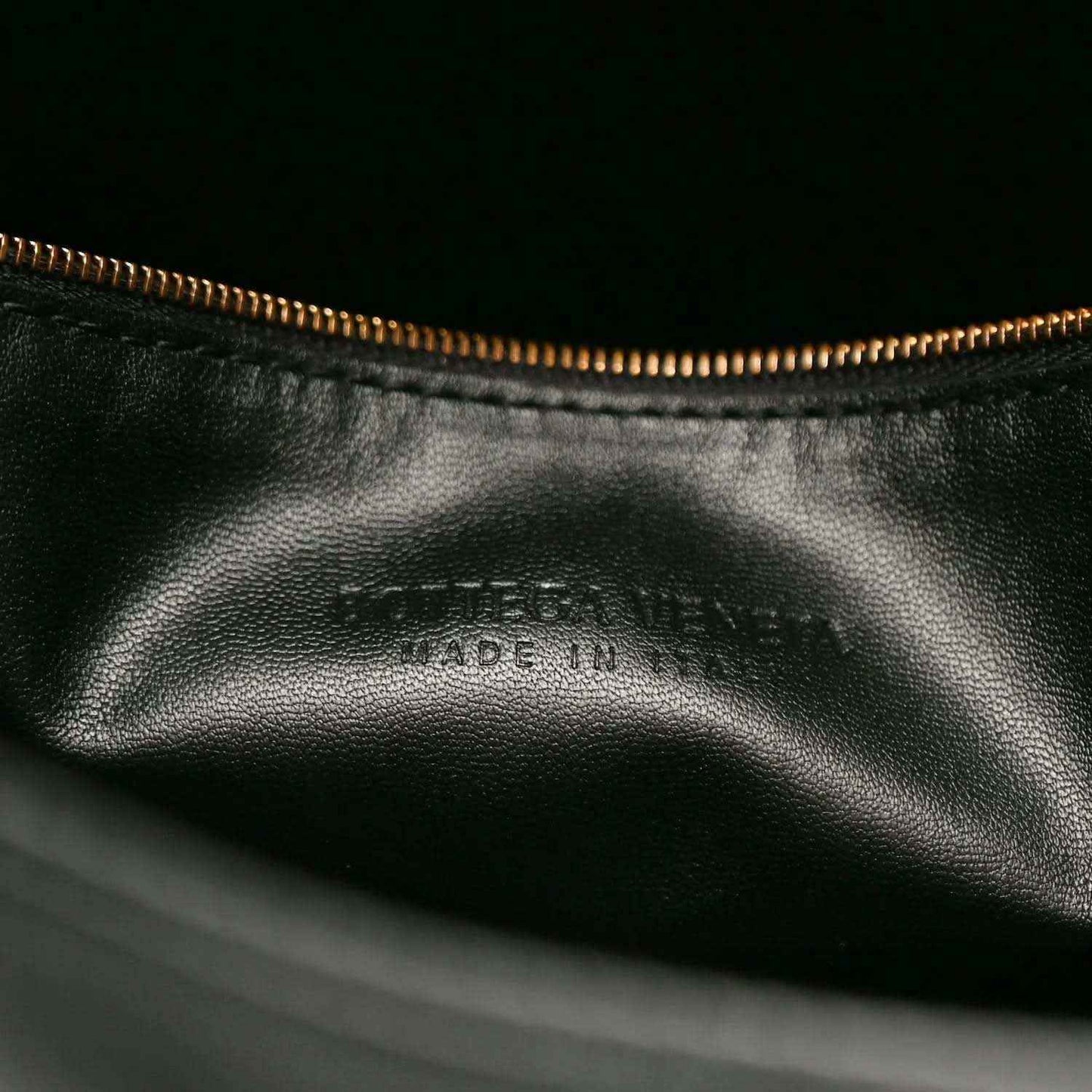 Bottega Veneta Large Hop bag, black calfskin with gold zipper and embossed branding
