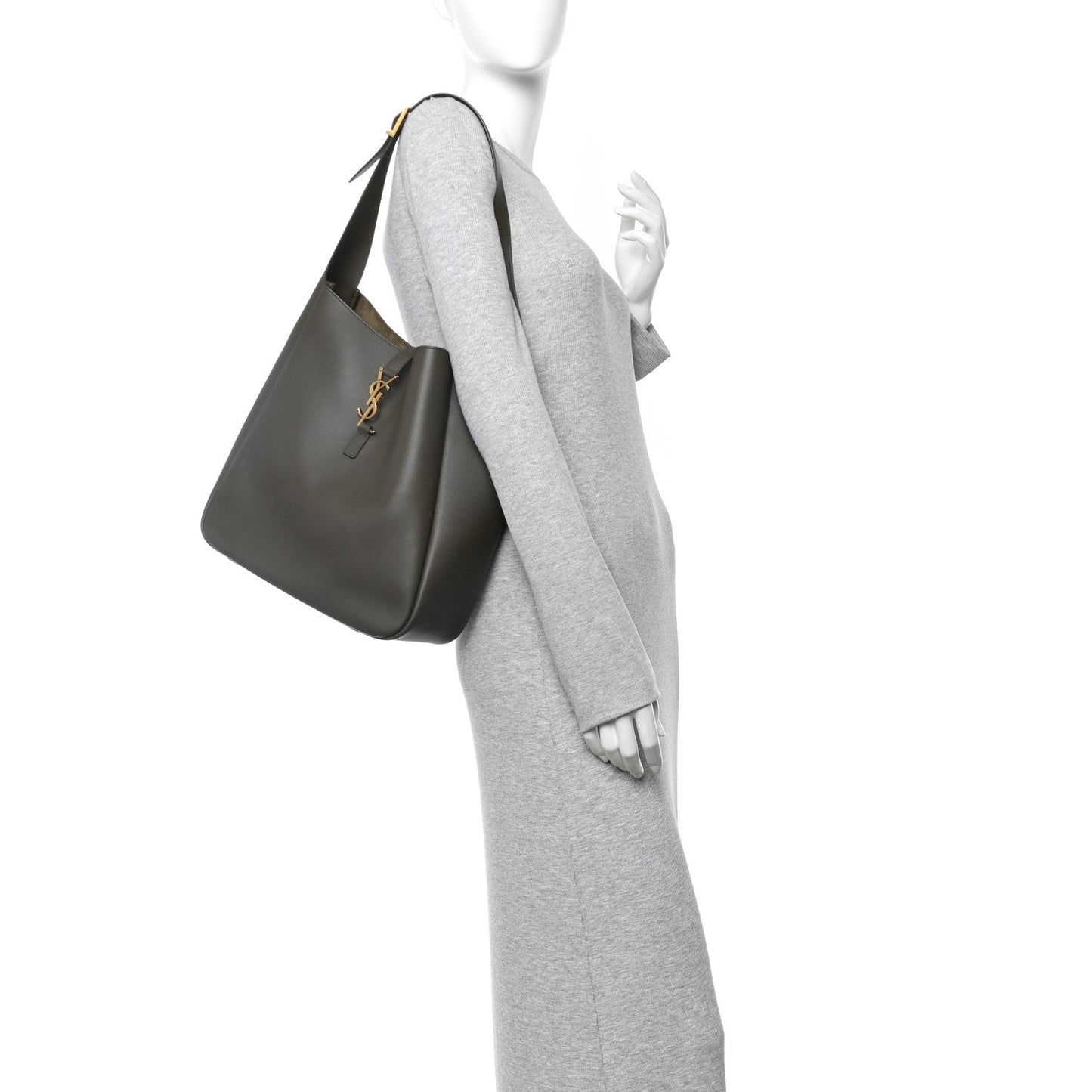 Saint Laurent smooth calfskin hobo bag in light musk with top handle and YSL detail