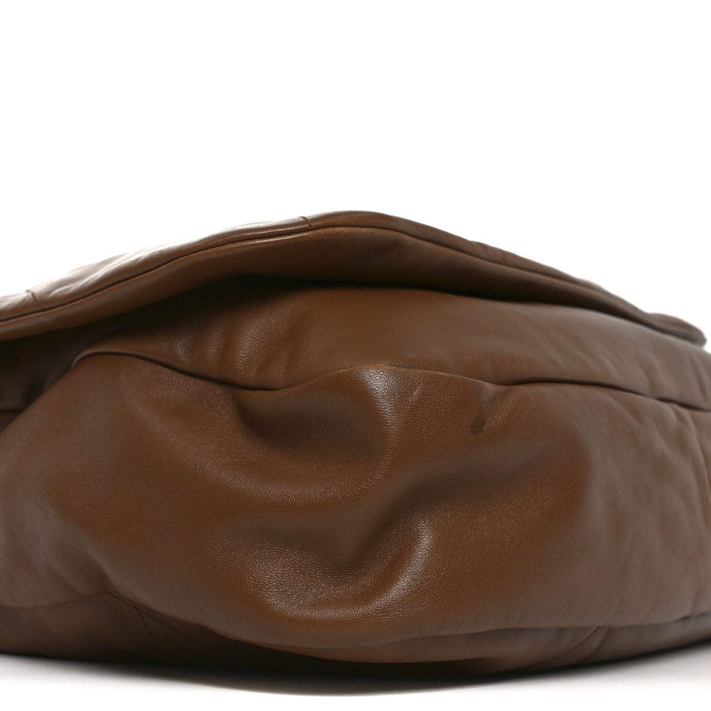 Lambskin shoulder bag top edge and quilted texture, light brown with curved seam