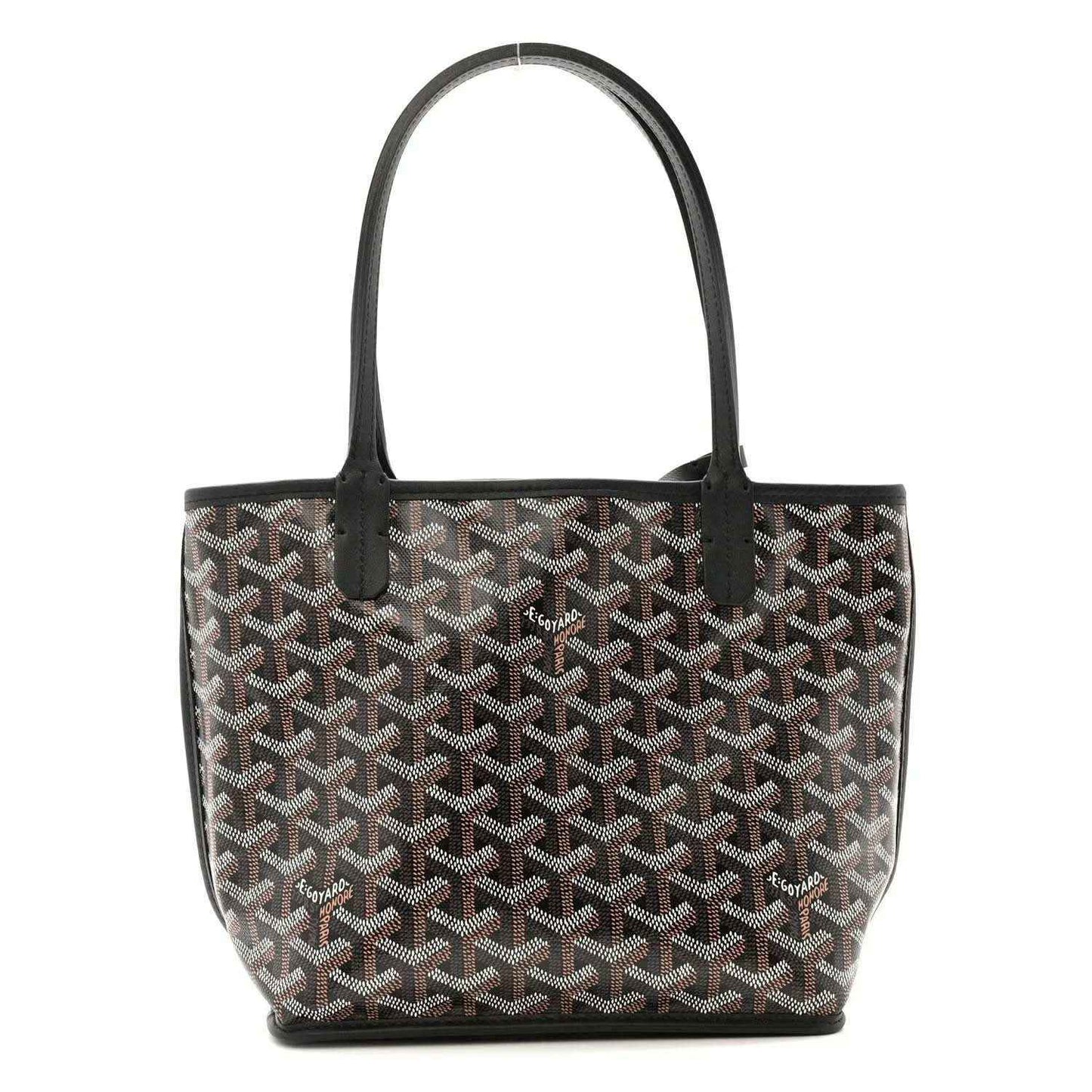 Reversible Goyard mini Anjou tote bag with Goyardine pattern and black leather handles