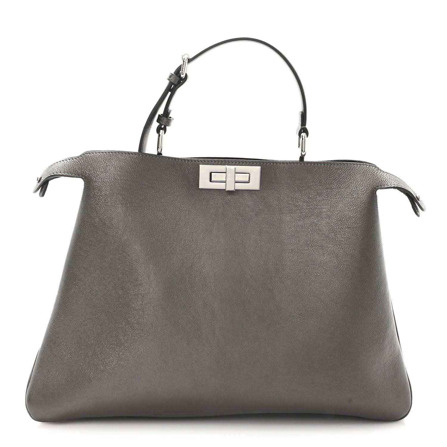 Fendi Peekaboo leather tote in tortora, structured front with metal turn-lock clasp