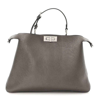 Fendi Peekaboo leather tote in tortora, structured front with metal turn-lock clasp