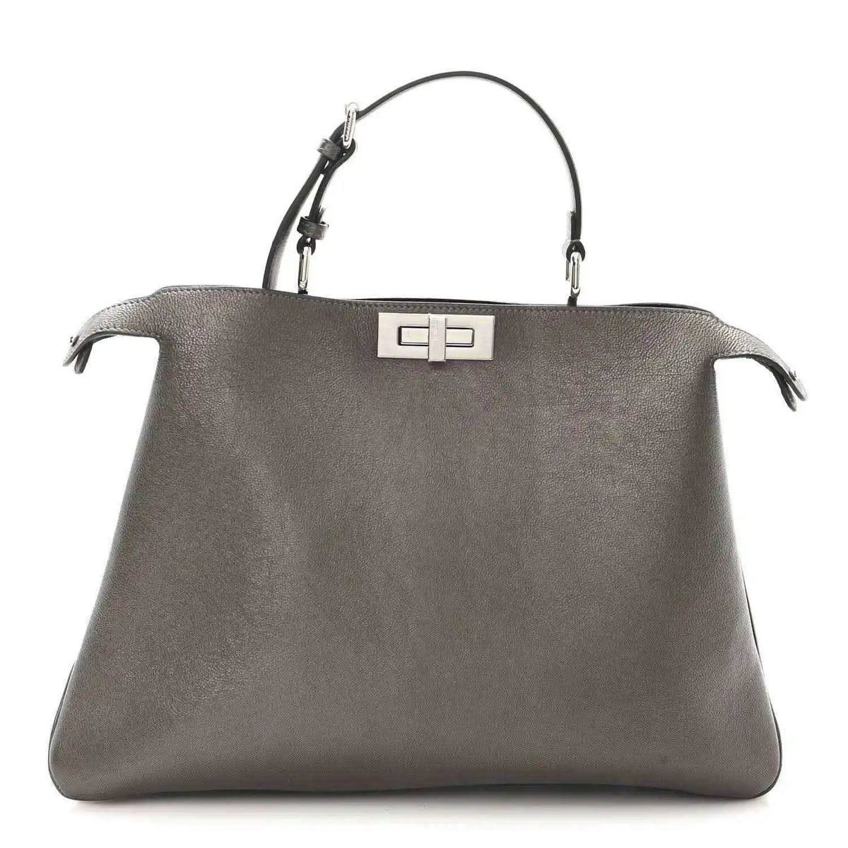 Fendi Peekaboo leather tote in tortora, structured front with metal turn-lock clasp