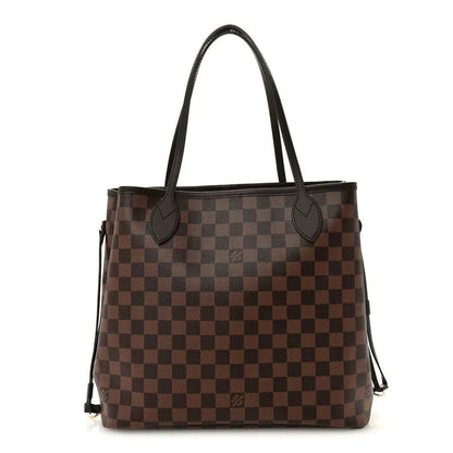 Damier Ebene tote bag with brown checker pattern and dark leather top handles