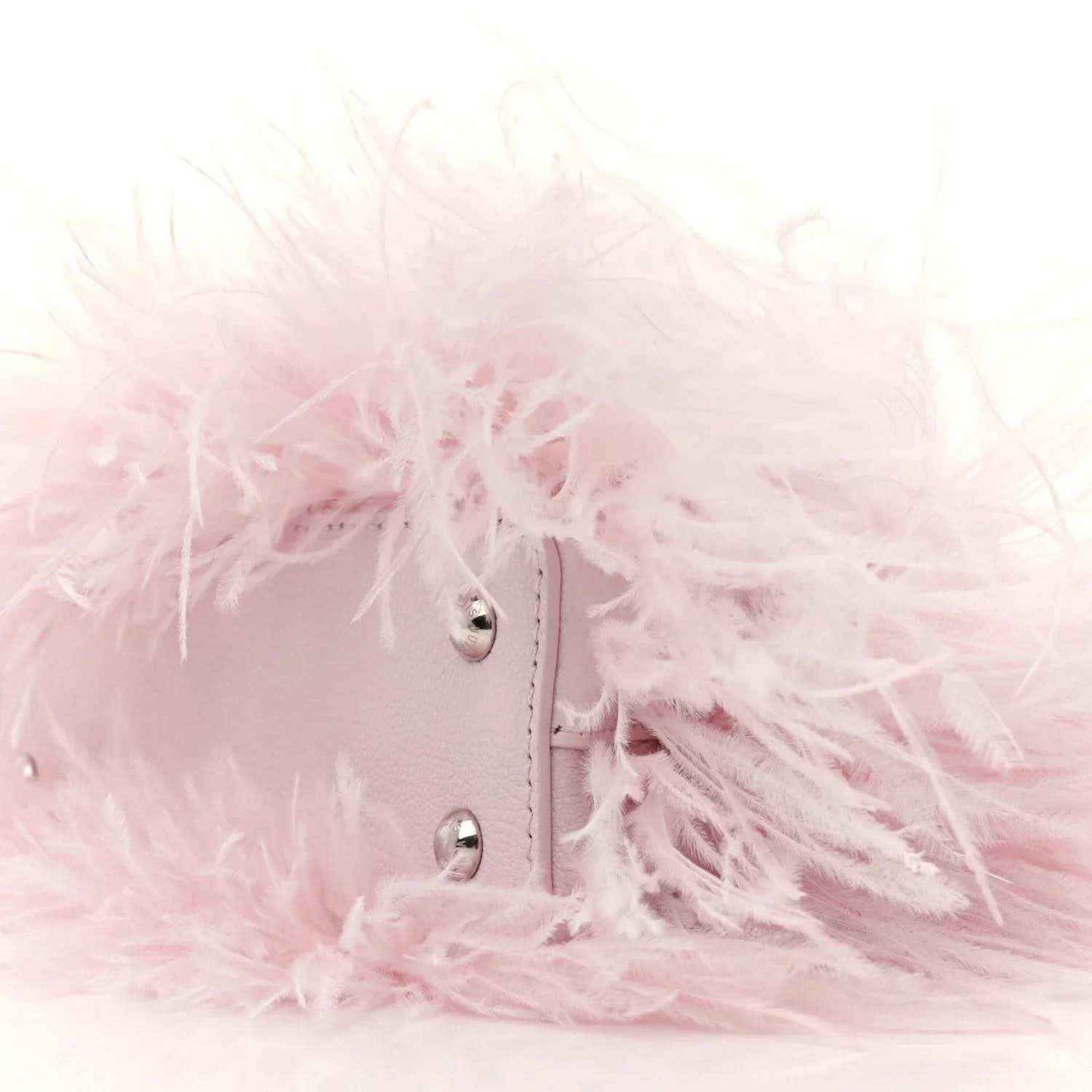 Louis Vuitton mini top-handle bag, pale pink feather trim with metal stud fastener