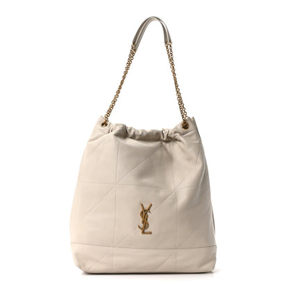 Off-white lambskin shoulder bag with chain strap and YSL logo drawstring top