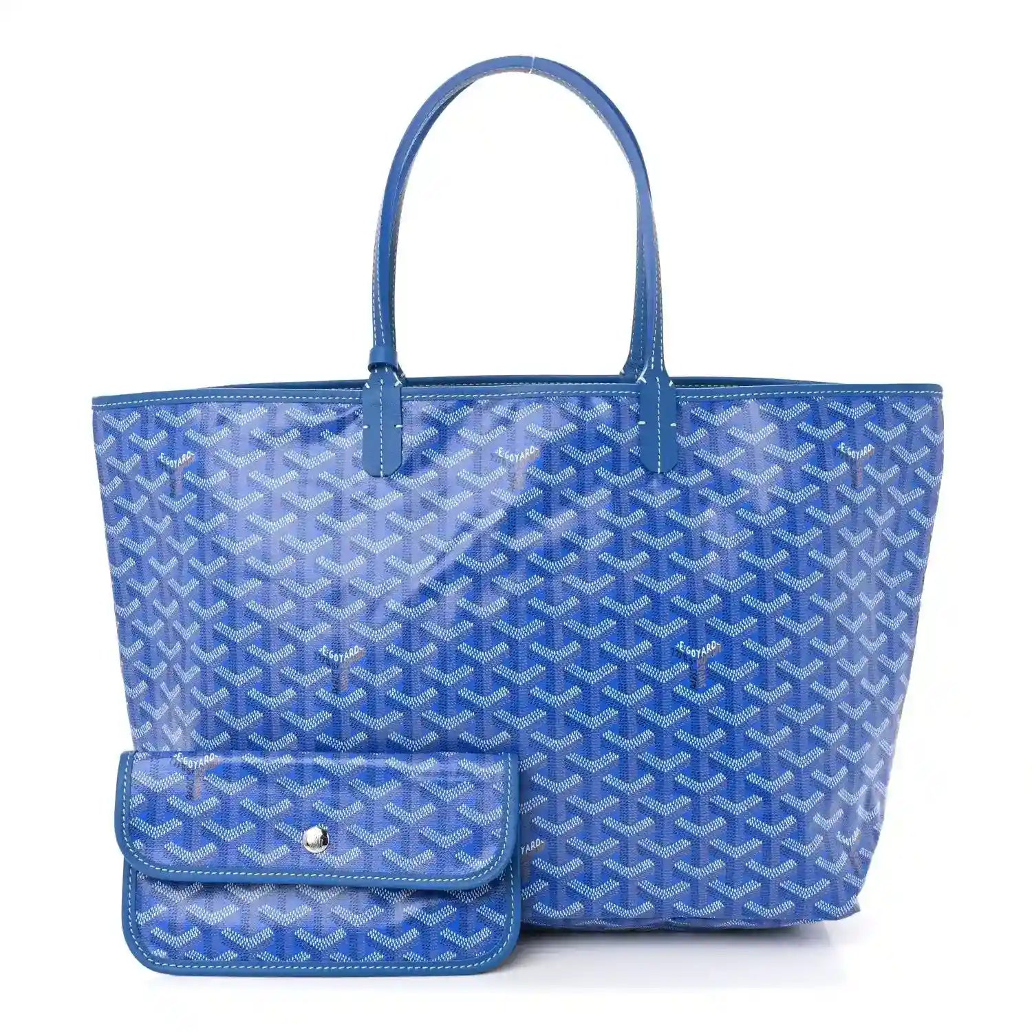 Goyardine Saint Louis PM tote bag in sky blue with front snap pocket detail