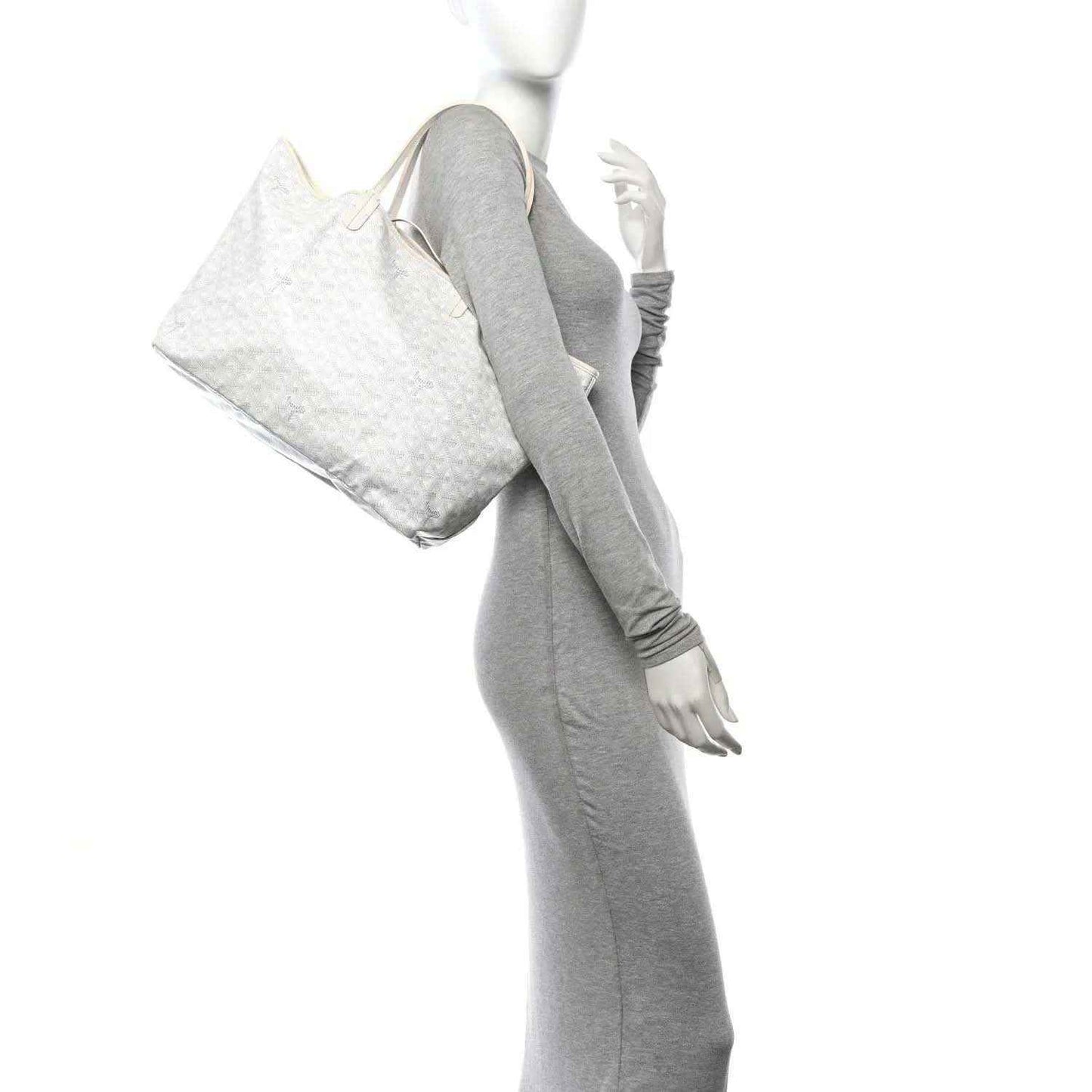 Goyard Saint Louis PM tote bag, white canvas, side view held by the handles