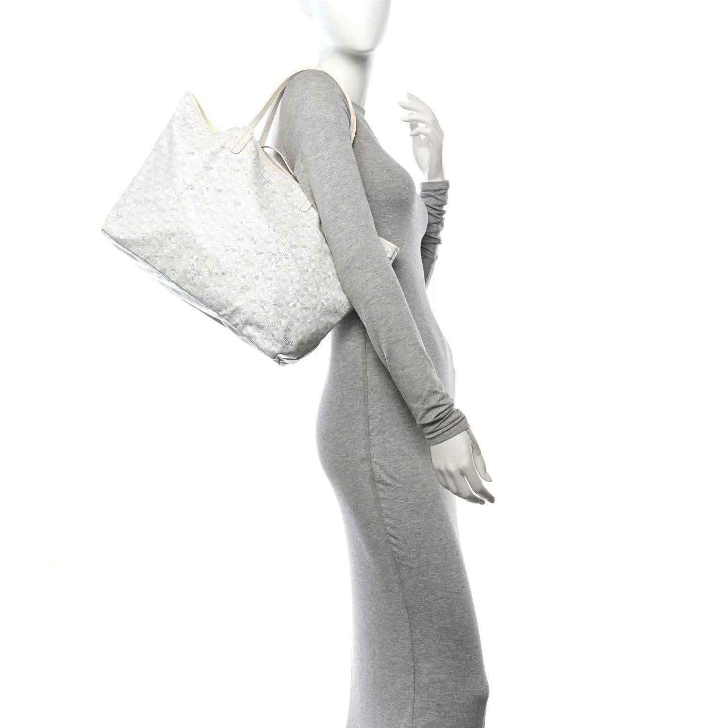 Goyard Saint Louis PM tote bag, white canvas, side view held by the handles