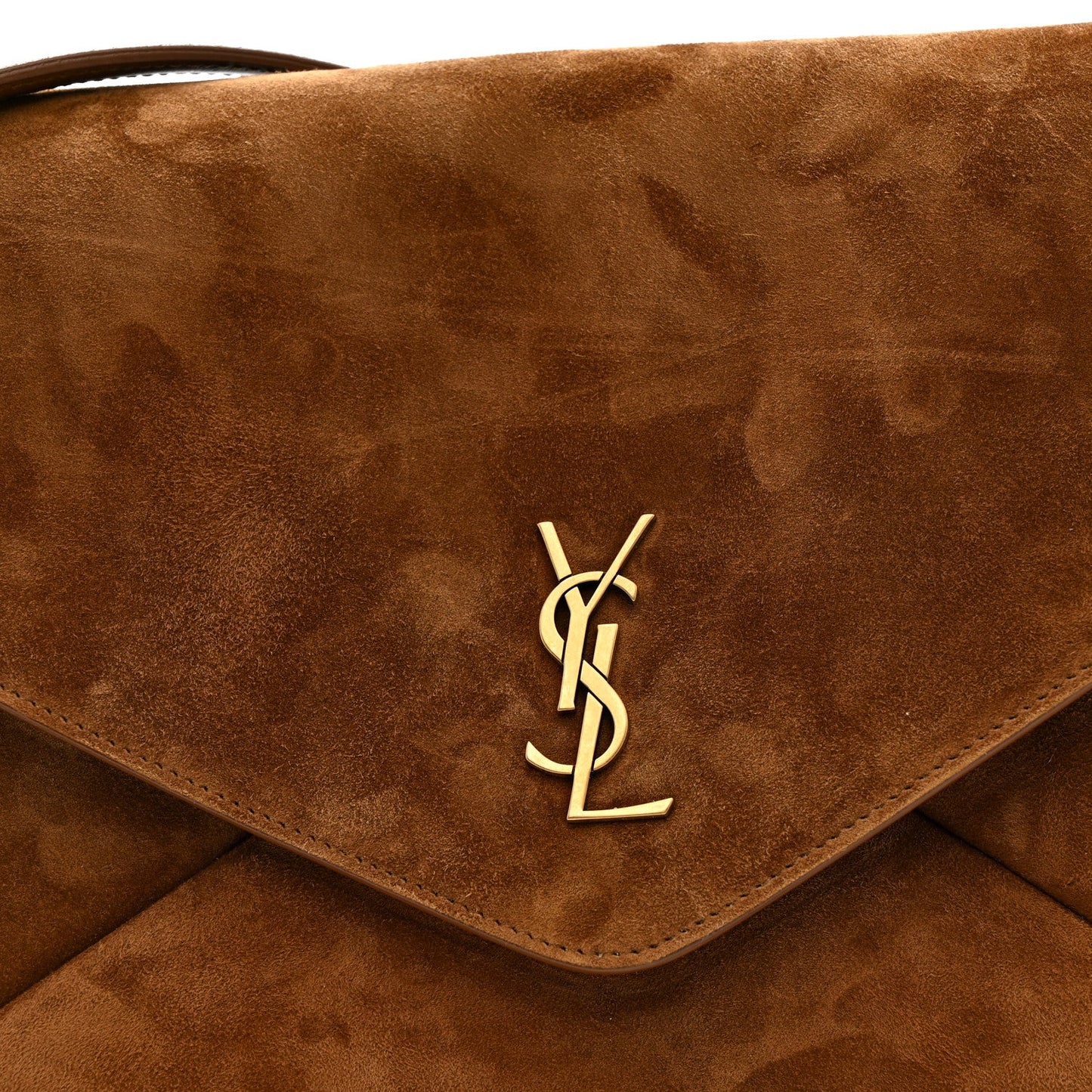 Caramel suede front flap with gold YSL monogram clasp