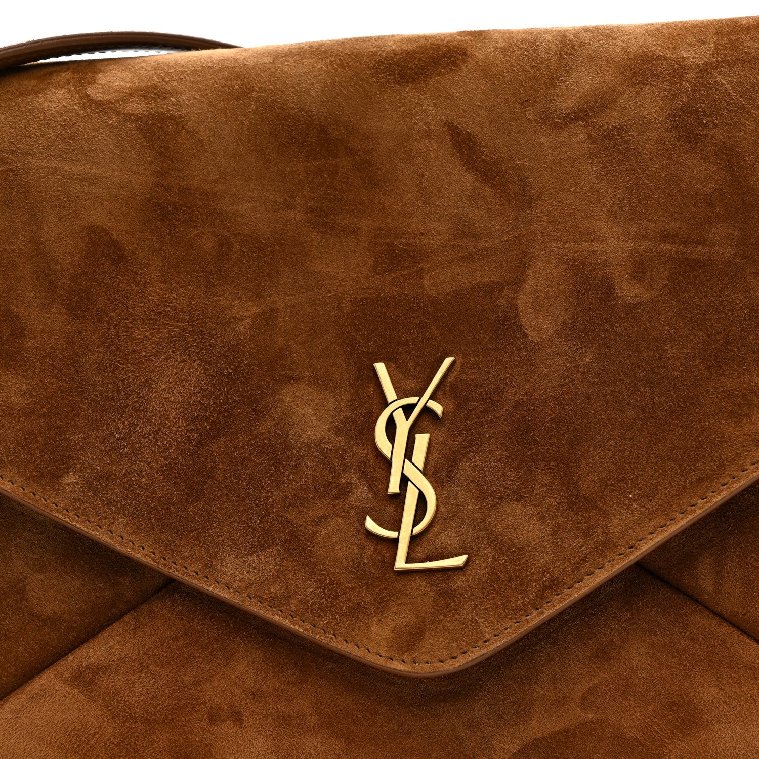 Caramel suede front flap with gold YSL monogram clasp